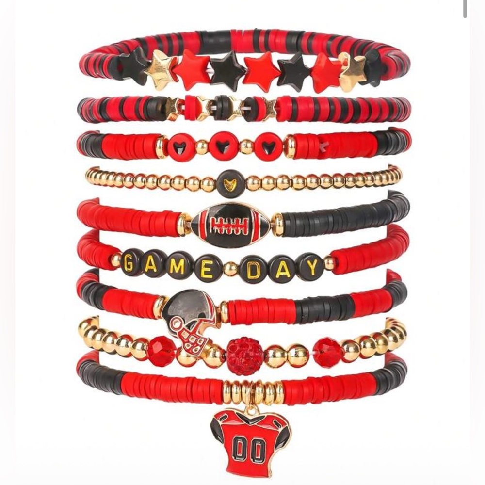 Red‎ and Black Game Day Football Stackable Bracelet Set